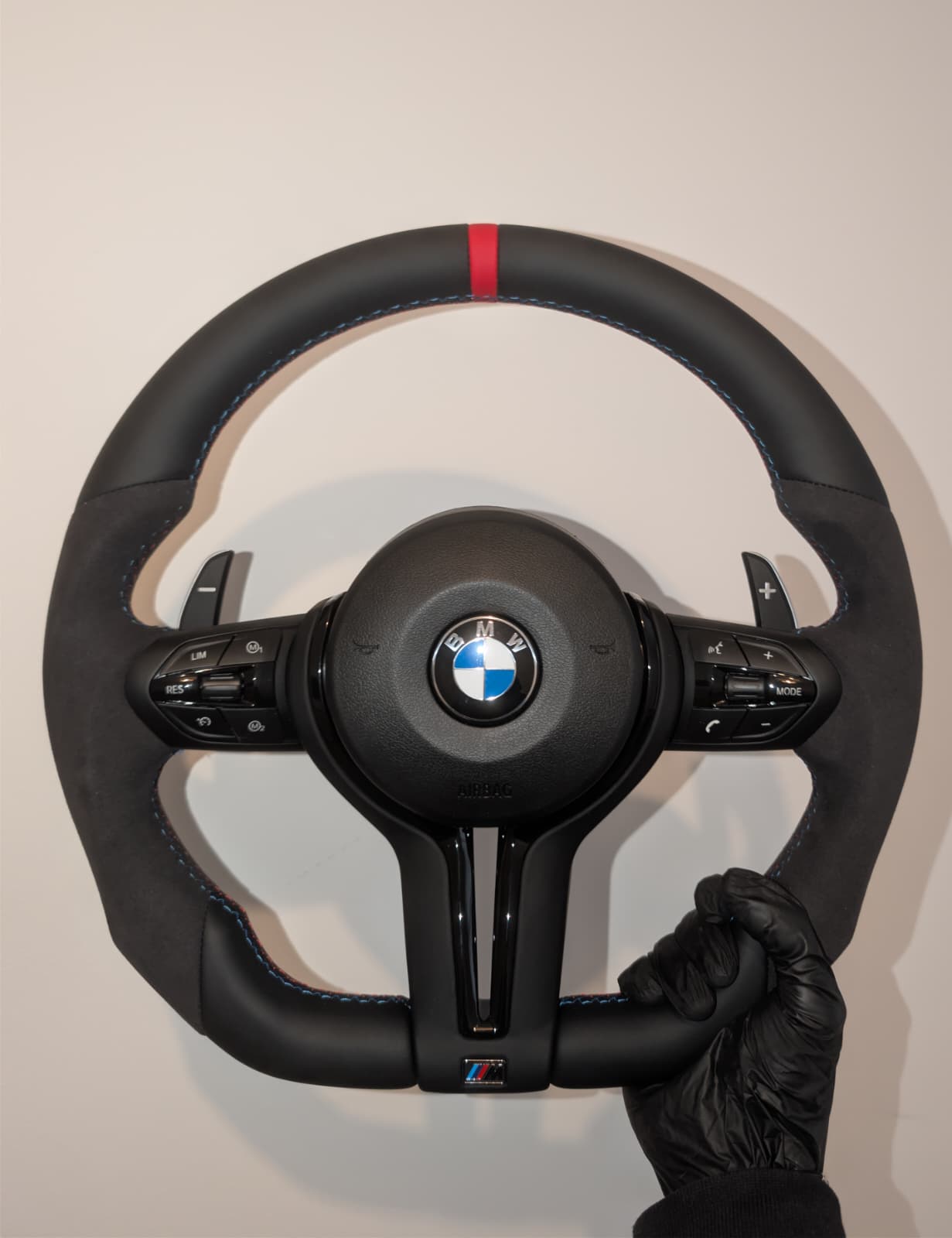 BMW F Gen Gloss Black Flat Bottom Steering Wheel – Alcantara & Leather