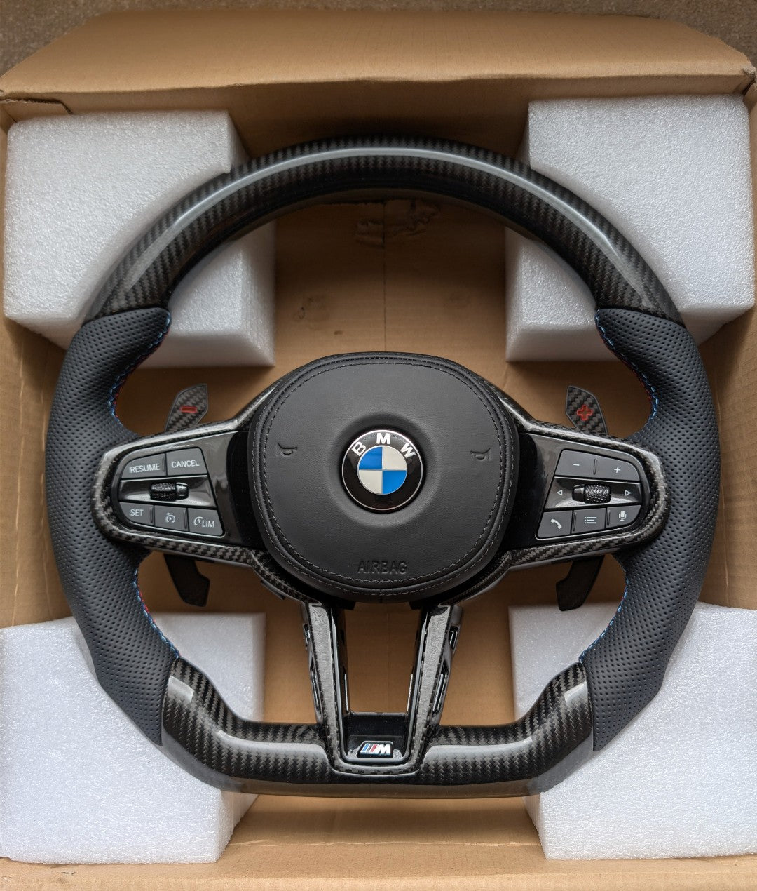 BMW G Series Flat Bottom Steering Wheel - Carbon Fibre & Leather