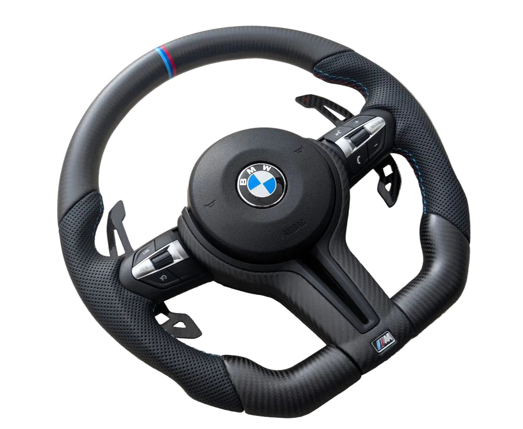 BMW F Series Steering Wheel Flat Bottom - Matte Carbon Fibre & Perforated Leather