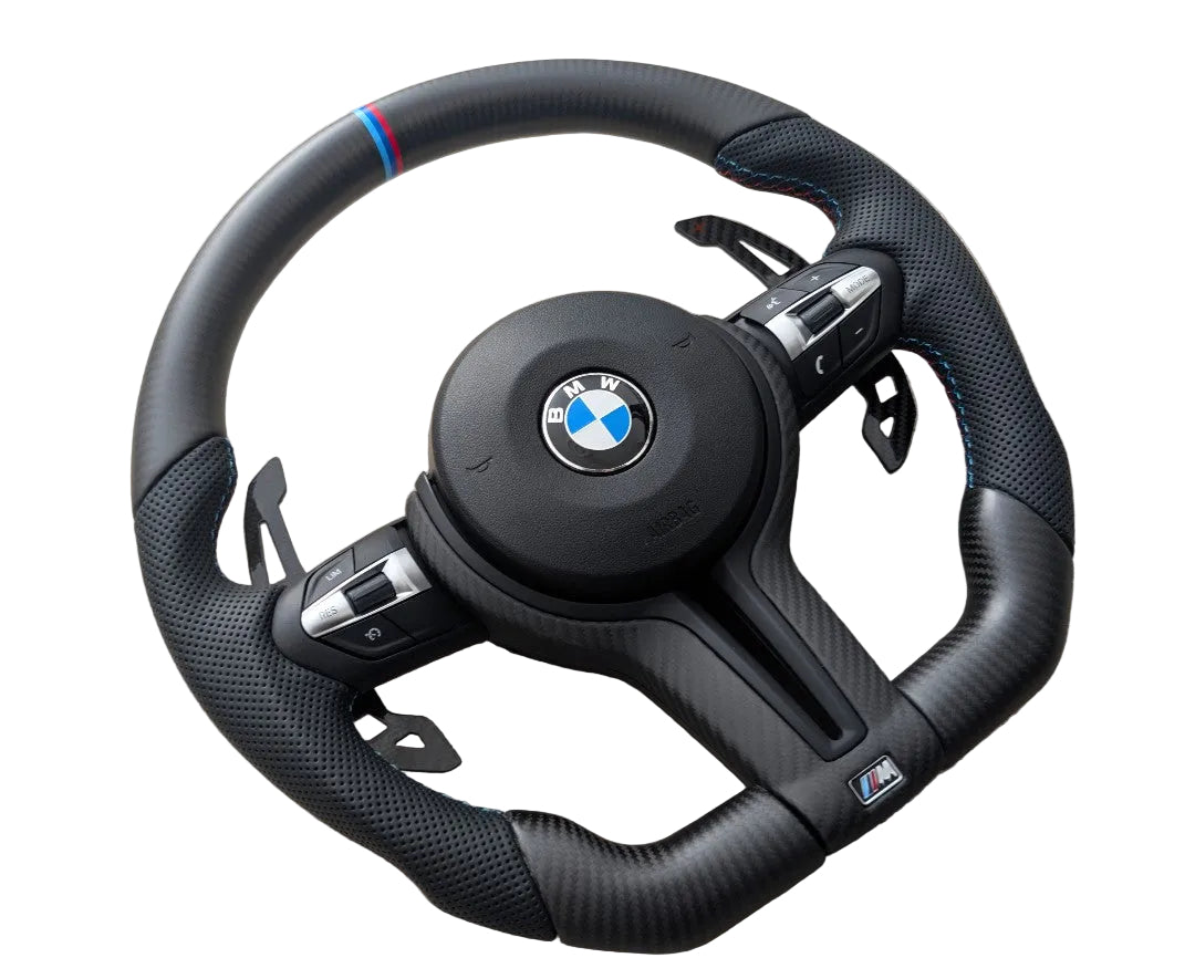 BMW F Series Steering Wheel Flat Bottom - Matte Carbon Fibre & Perforated Leather