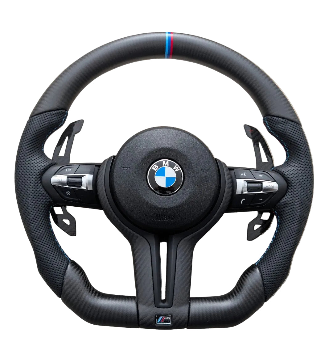 BMW F Series Steering Wheel Flat Bottom - Matte Carbon Fibre & Perforated Leather