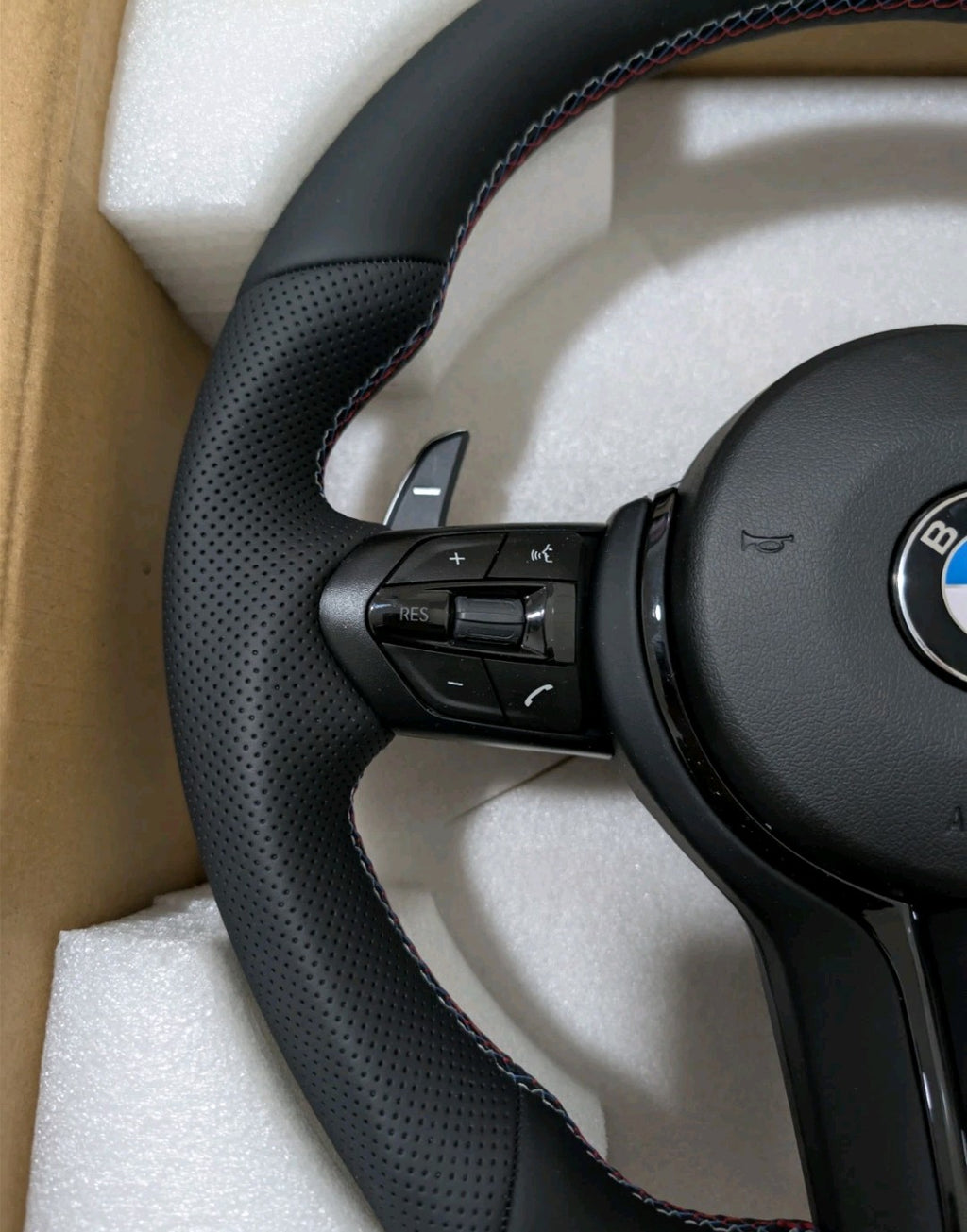 BMW E Gen Gloss Black Flat Bottom Steering Wheel – Leather