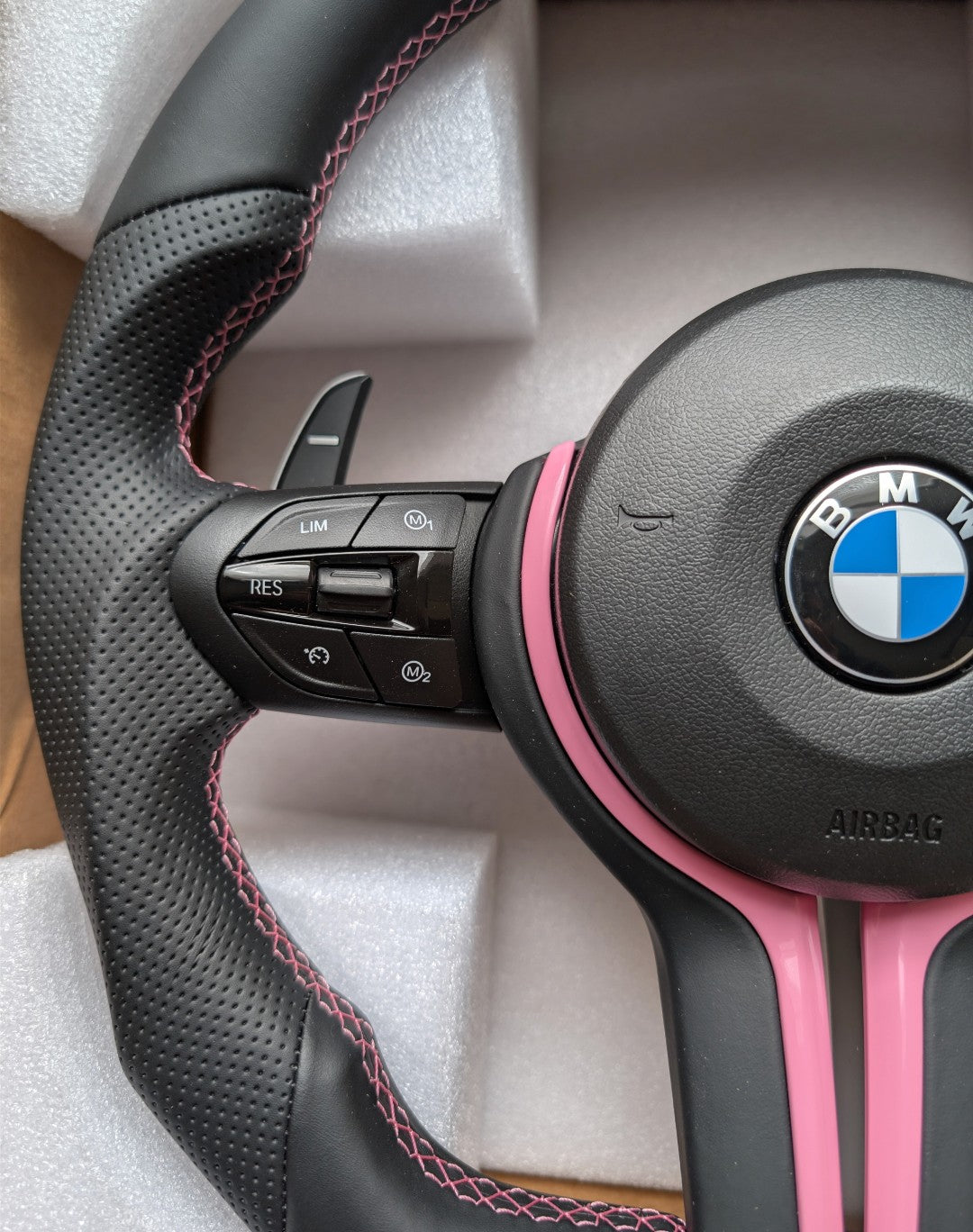 BMW F Series Flat Bottom M Sport Steering Wheel – Pink Edition