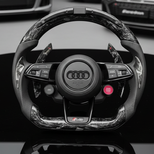 Audi S RS Flat Bottom Steering Wheel – Forged Carbon & Perforated Leather LED RPM