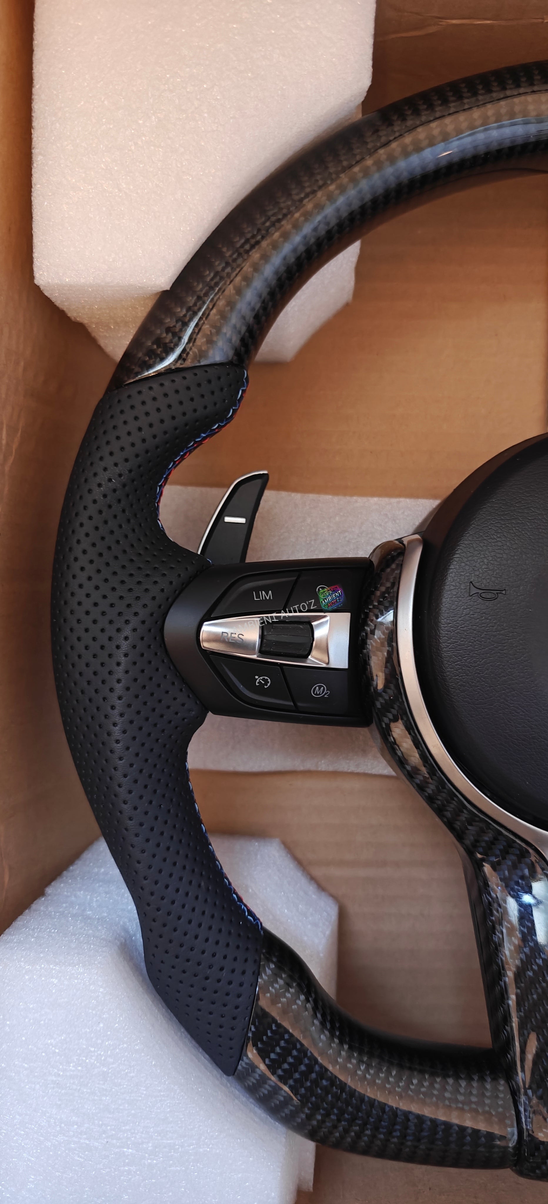 BMW F Gen Steering Wheel Flat Bottom - Carbon Fibre & Perforated Leather