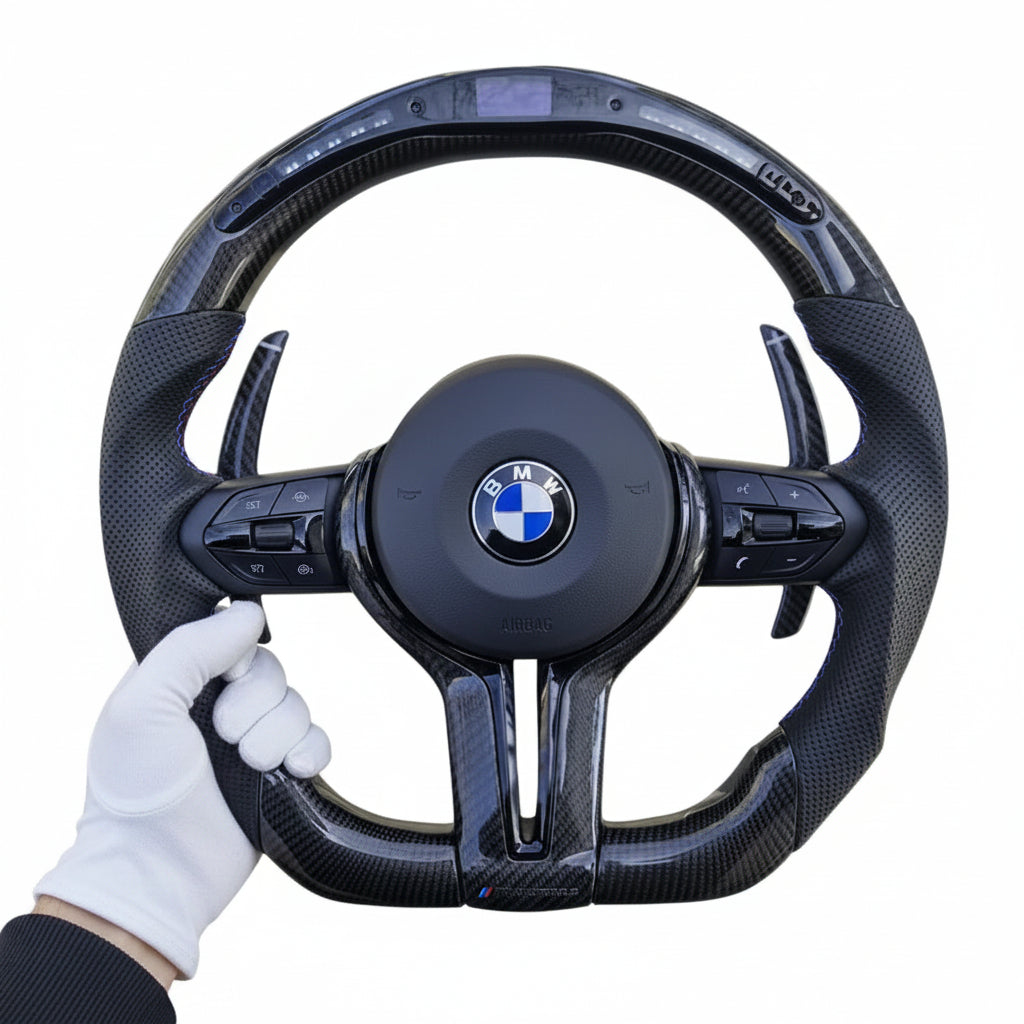 BMW F-Series LED RPM Steering Wheel – Carbon Fibre Gloss Black Trim