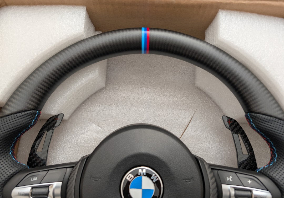 BMW F Series Steering Wheel Flat Bottom - Matte Carbon Fibre & Perforated Leather