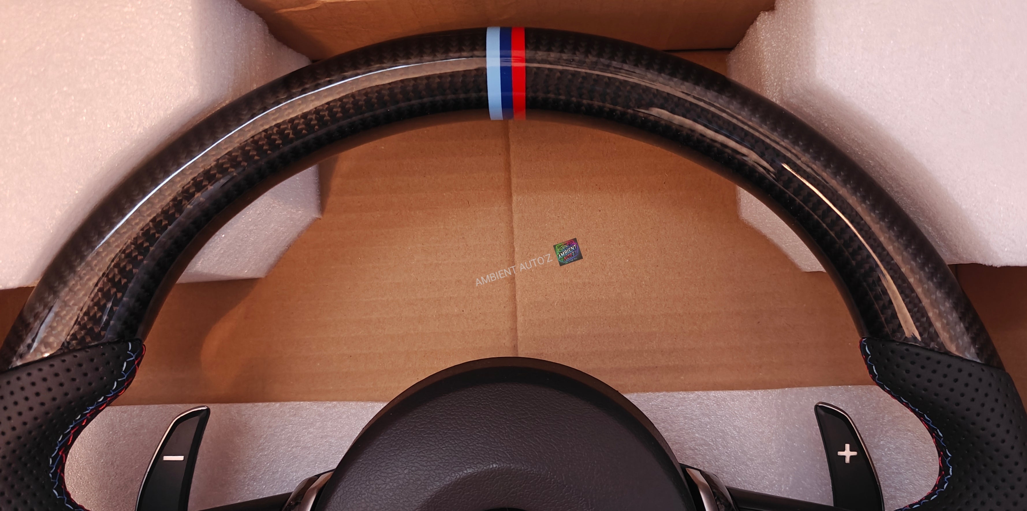 BMW F Gen Steering Wheel Flat Bottom - Carbon Fibre & Perforated Leather