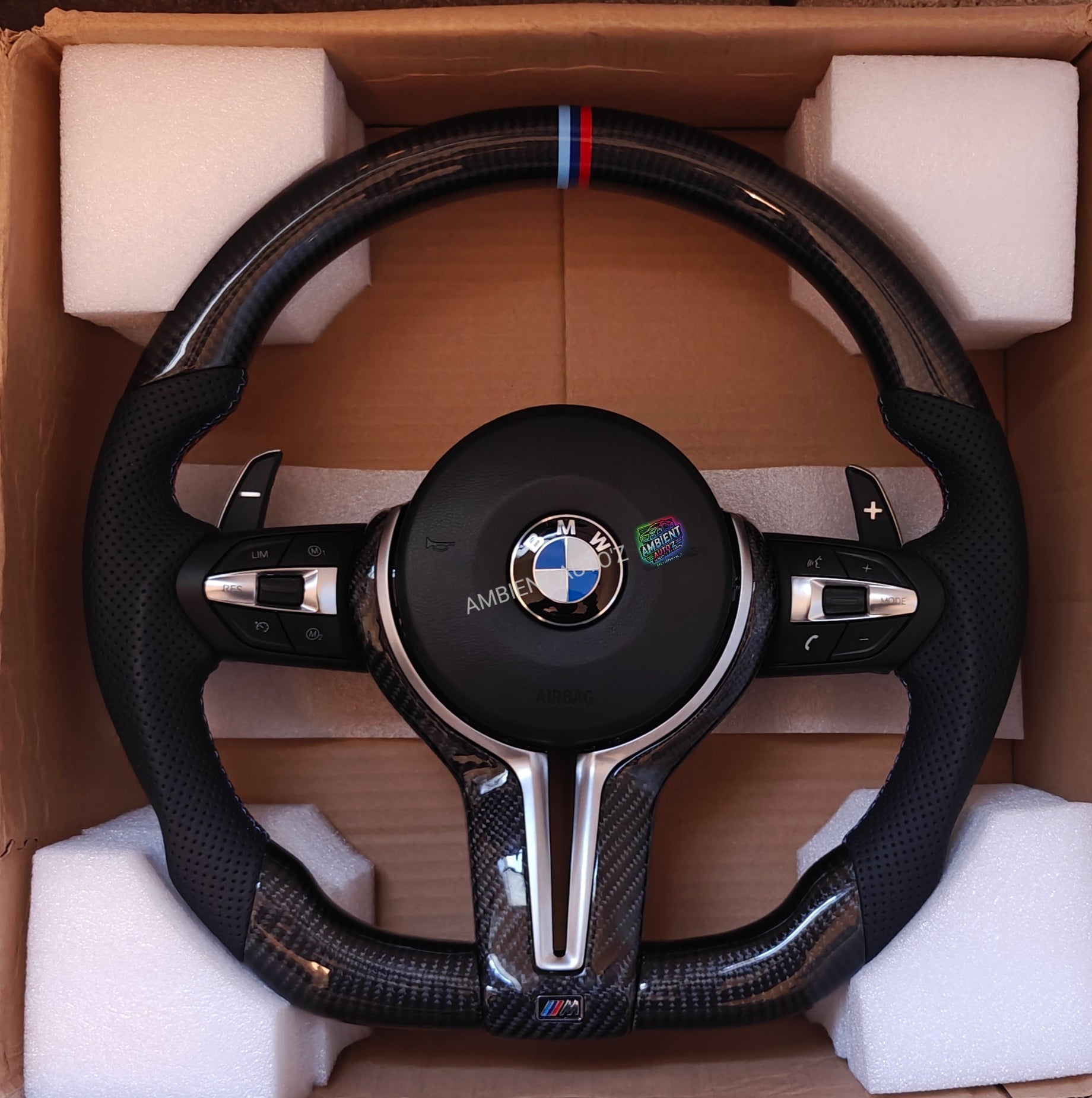 BMW F Gen Steering Wheel Flat Bottom - Carbon Fibre & Perforated Leather