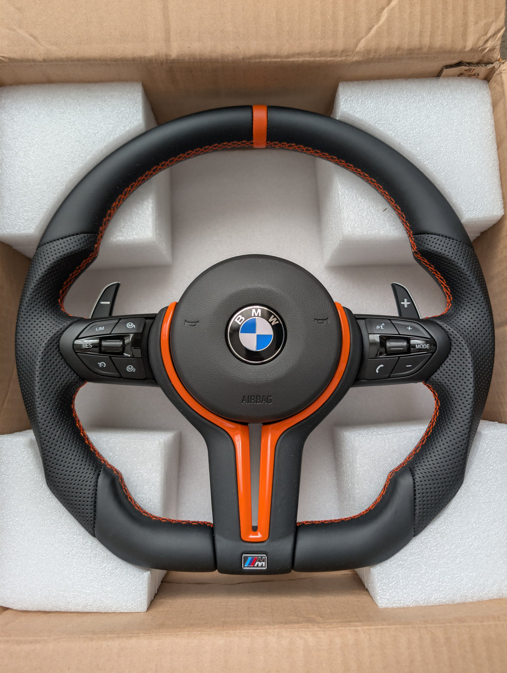 BMW F Series Flat Bottom M Sport Steering Wheel – Orange Edition