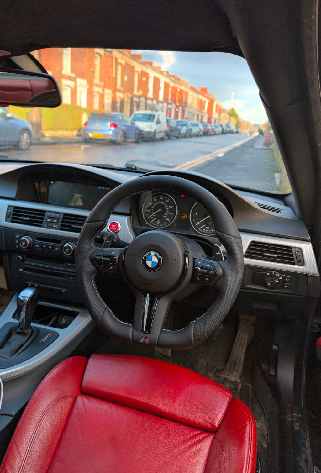 BMW E Gen Gloss Black Flat Bottom Steering Wheel – Leather