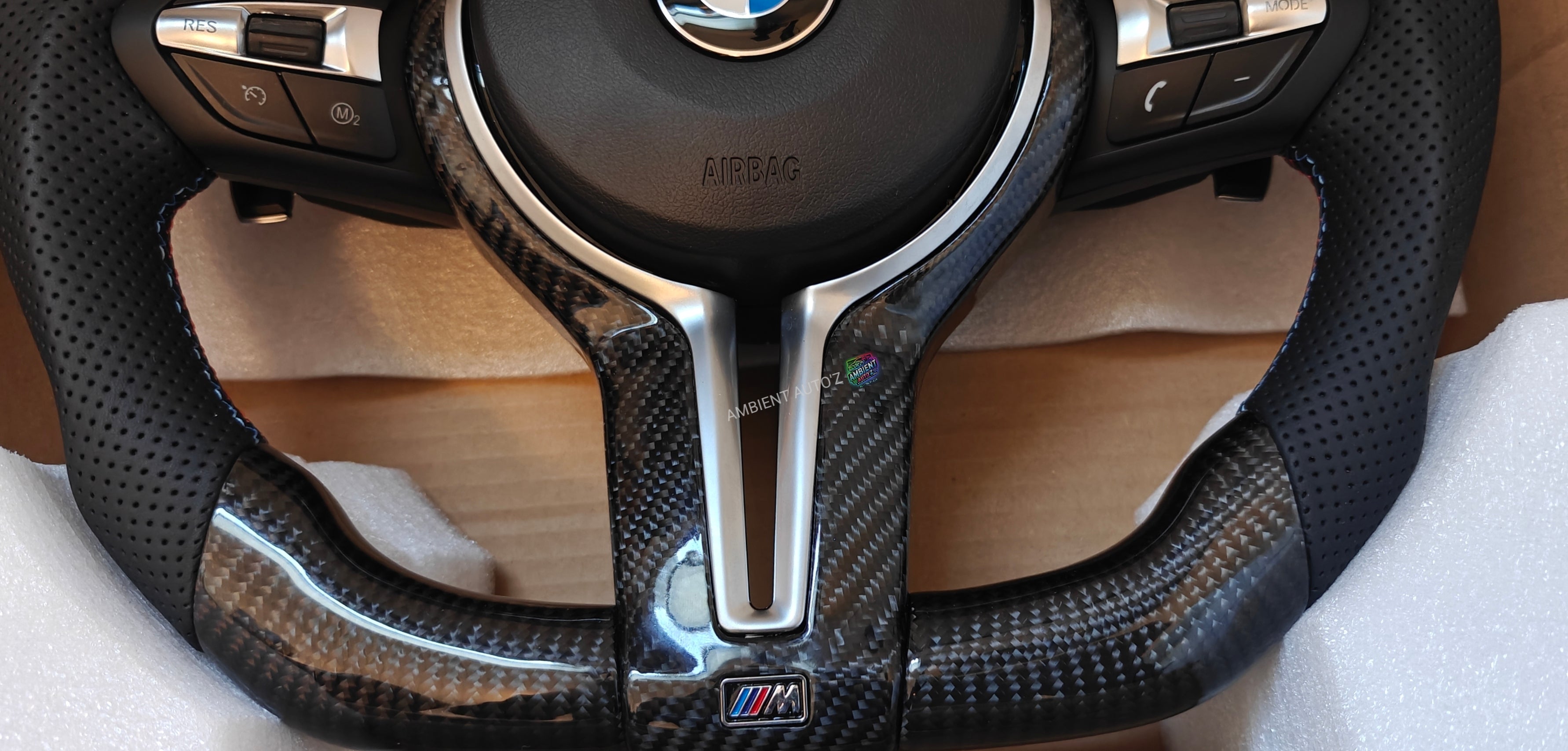 BMW F Gen Steering Wheel Flat Bottom - Carbon Fibre & Perforated Leather