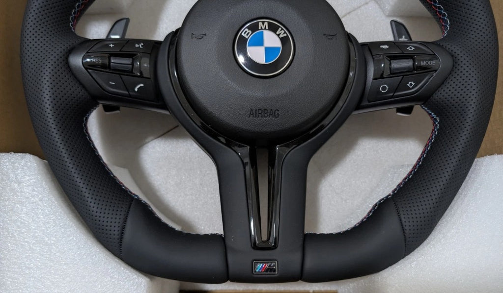 BMW E Gen Gloss Black Flat Bottom Steering Wheel – Leather