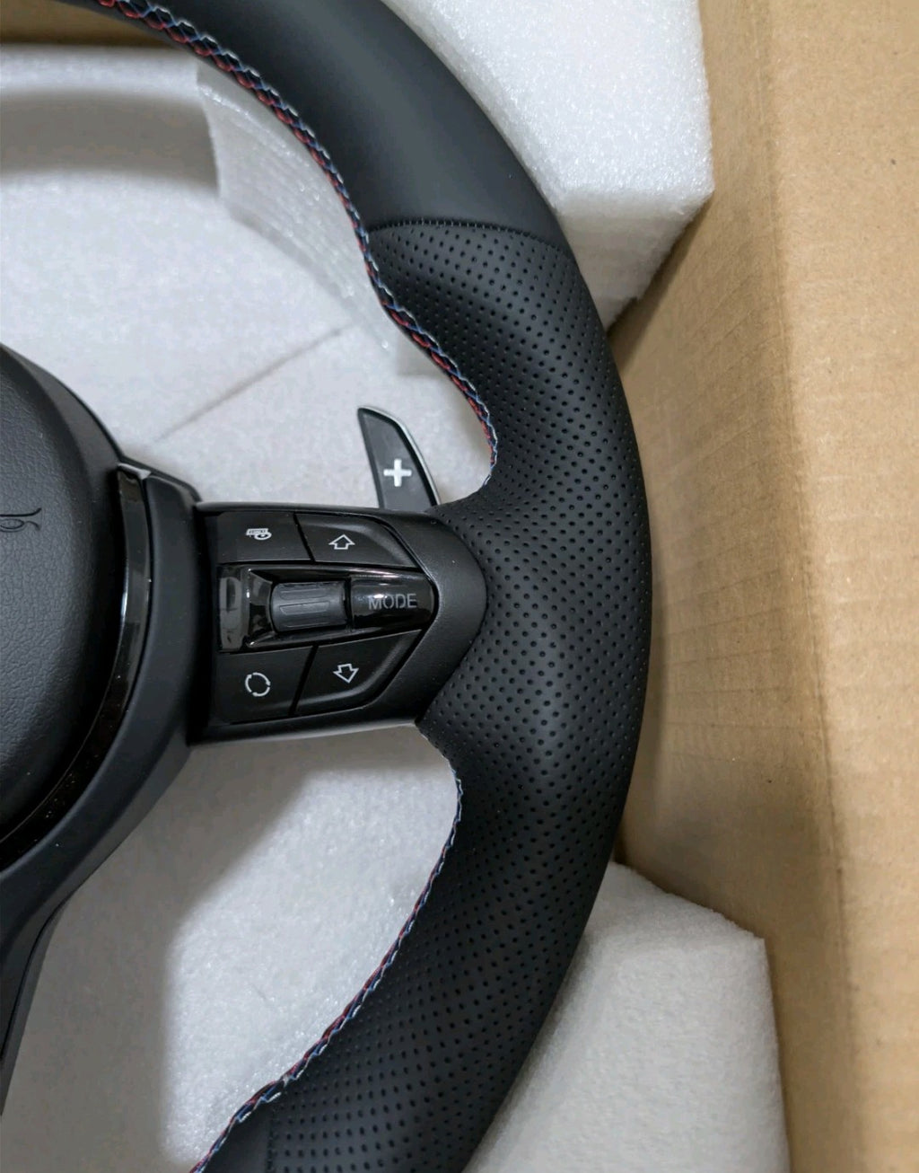 BMW E Gen Gloss Black Flat Bottom Steering Wheel – Leather