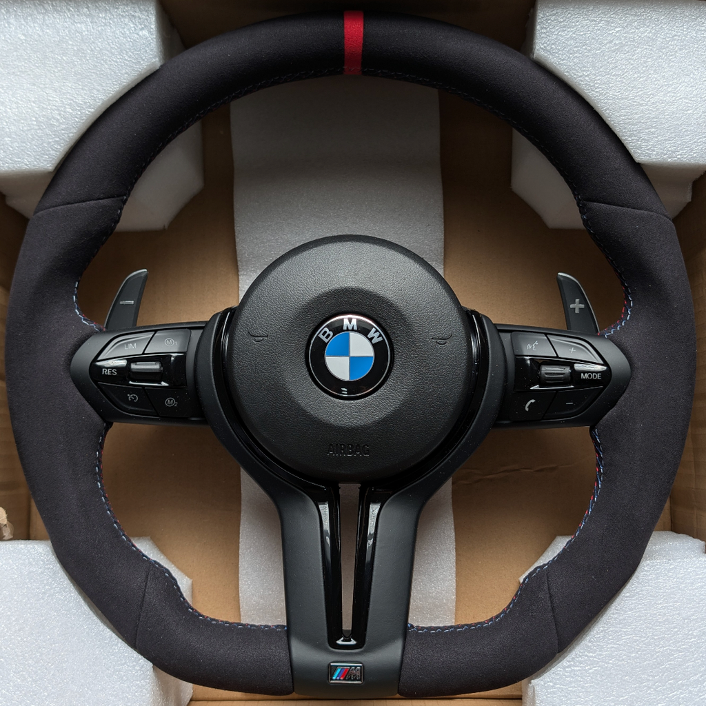 BMW F Series Gloss Black Flat Bottom Steering Wheel – Alcantara