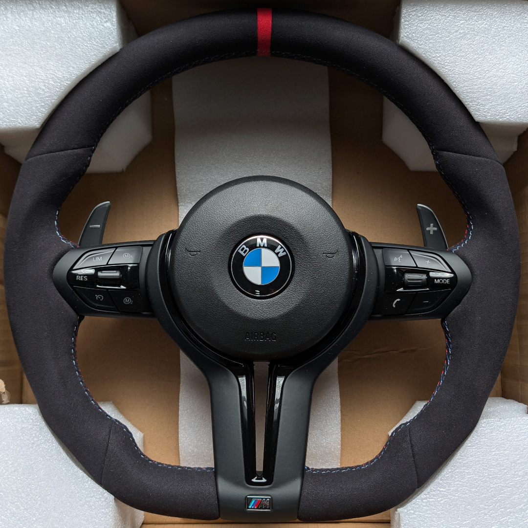 BMW F Series Gloss Black Flat Bottom Steering Wheel – Alcantara