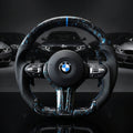 BMW F Series Steering Wheel Flat Bottom - Blue Forged Carbon