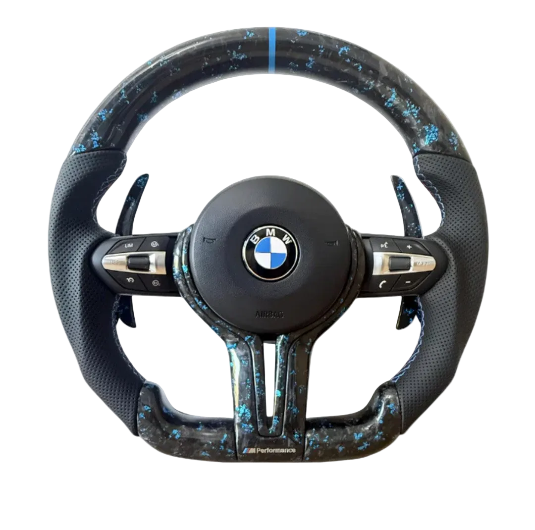 BMW F Series Steering Wheel Flat Bottom - Blue Forged Carbon